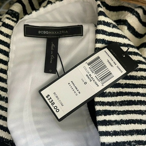 ๐
ฝ๐๐ $338 Bcbgmaxazria Piper V-neck Striped Peplum Open-back Mini Dress - Picture 6 of 14